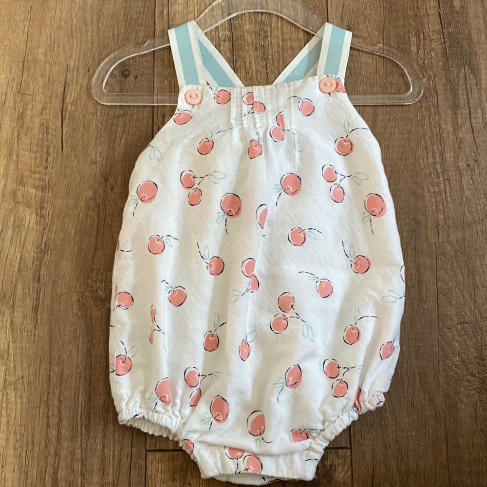 Cynthia Rowley baby girl bubble outfit. One piece. 6-9months. White w/ cherries